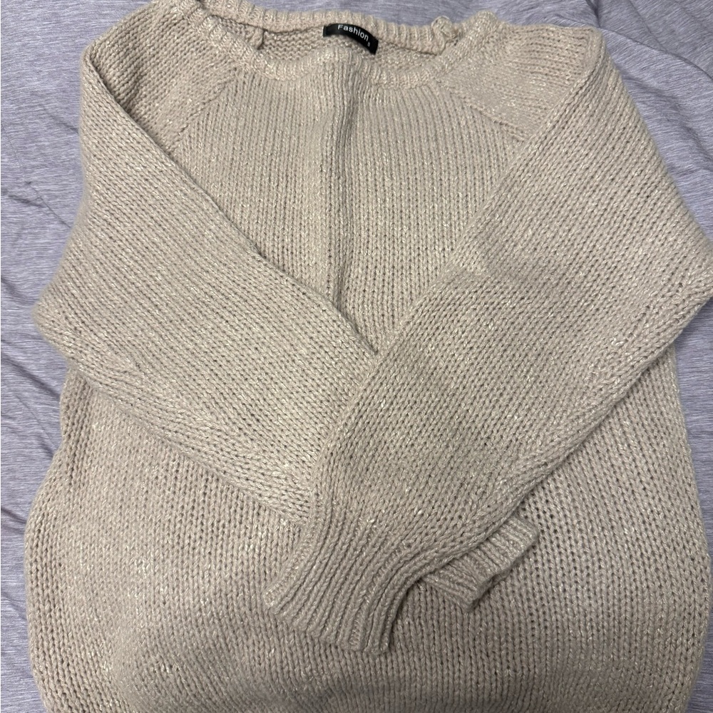 Amazon Beige Knit Crew Neck Sweater